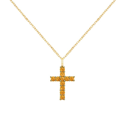 Rosecliff Cross Citrine Pendant in 14k Gold (November)