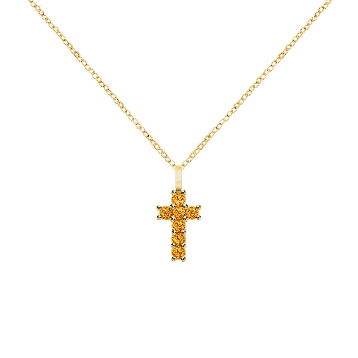 Rosecliff Small Cross Citrine Pendant in 14k Gold (November)