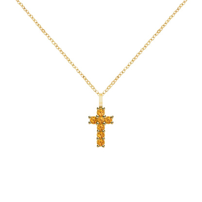 Rosecliff Small Cross Citrine Pendant in 14k Gold (November)