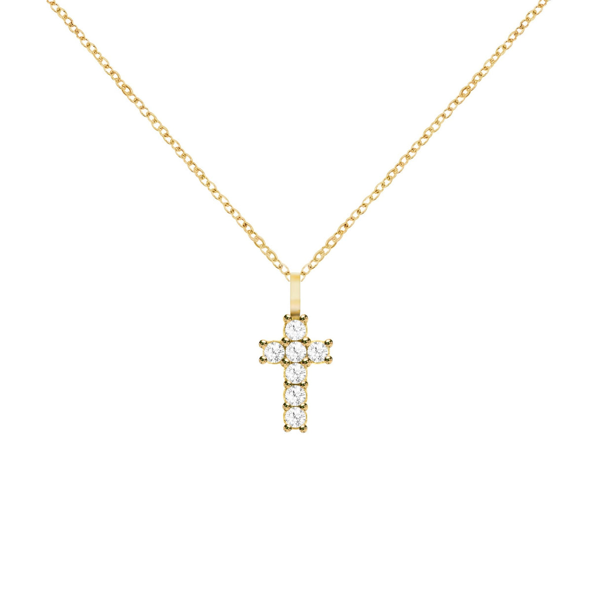 Rosecliff Small Cross Diamond Pendant in 14k Gold (April)