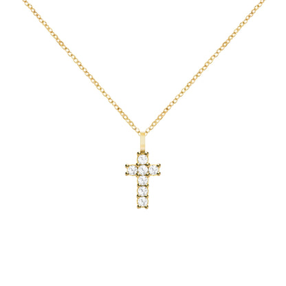 Rosecliff Small Cross Diamond Pendant in 14k Gold (April)