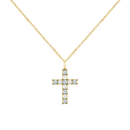 Rosecliff Cross Diamond & Aquamarine Pendant in 14k Gold (March)