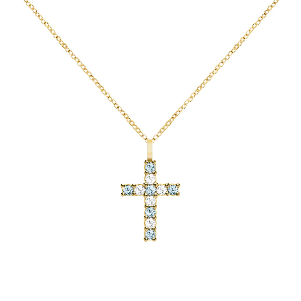 Rosecliff Cross Diamond & Nantucket Blue Topaz Pendant in 14k Gold (December)