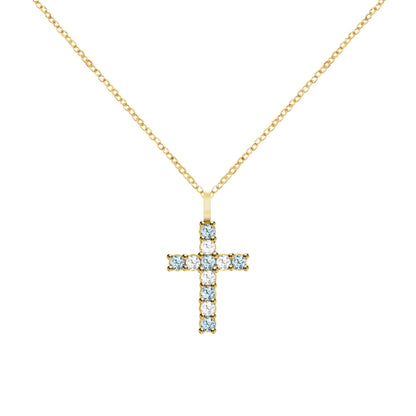 Rosecliff Cross Diamond & Nantucket Blue Topaz Pendant in 14k Gold (December)