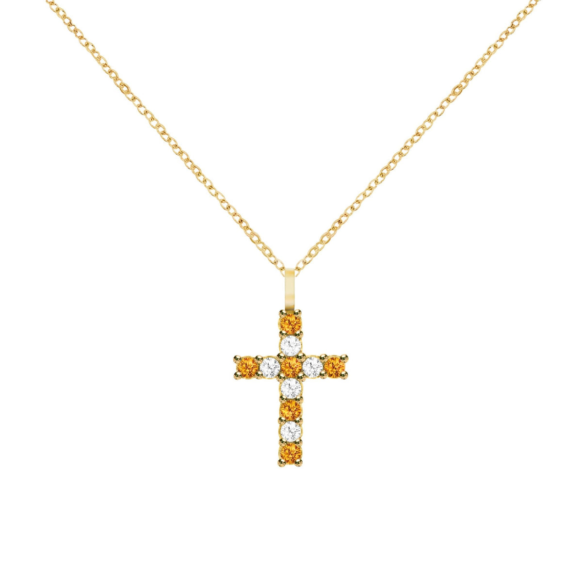 Rosecliff Cross Diamond & Citrine Pendant in 14k Gold (November)