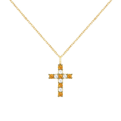 Rosecliff Cross Diamond & Citrine Pendant in 14k Gold (November)