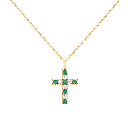 Rosecliff Cross Diamond & Emerald Pendant in 14k Gold (May)