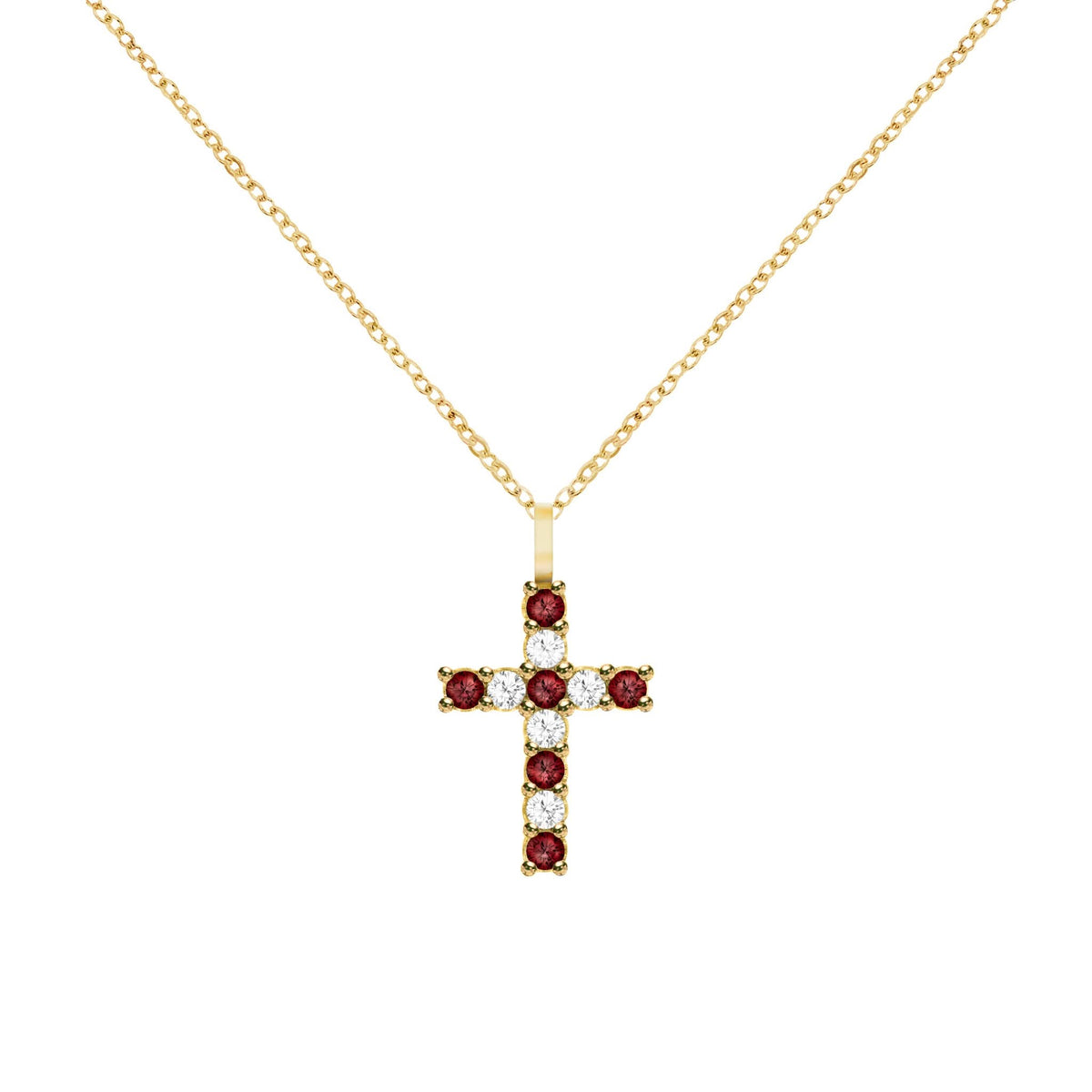 Rosecliff Cross Diamond & Garnet Pendant in 14k Gold (January)