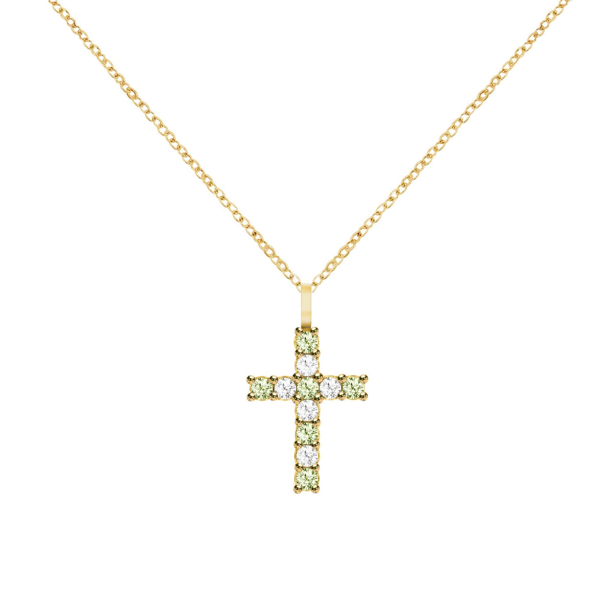 Rosecliff Cross Diamond & Peridot Pendant in 14k Gold (August)