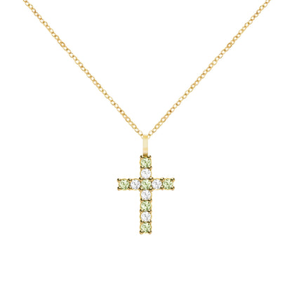 Rosecliff Cross Diamond & Peridot Pendant in 14k Gold (August)