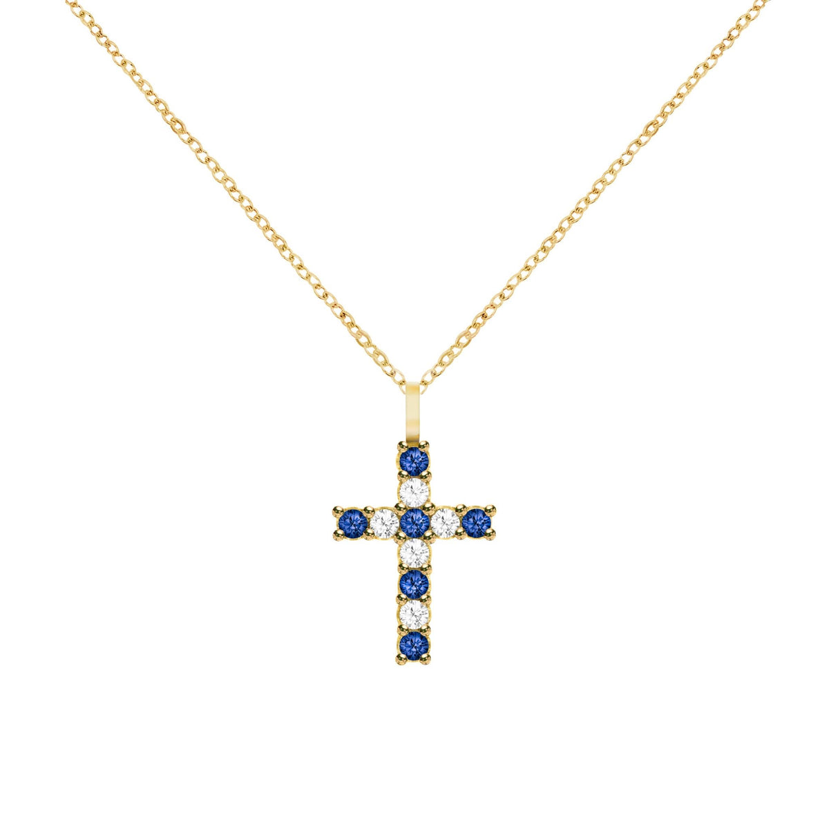 Rosecliff Cross Diamond & Sapphire Pendant in 14k Gold (September)