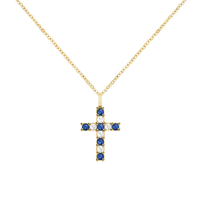 Rosecliff Cross Diamond & Sapphire Pendant in 14k Gold (September)