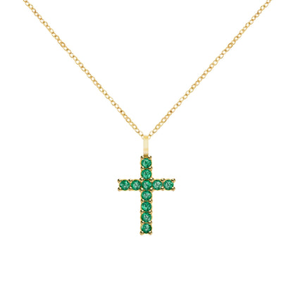 Rosecliff Cross Emerald Pendant in 14k Gold (May)