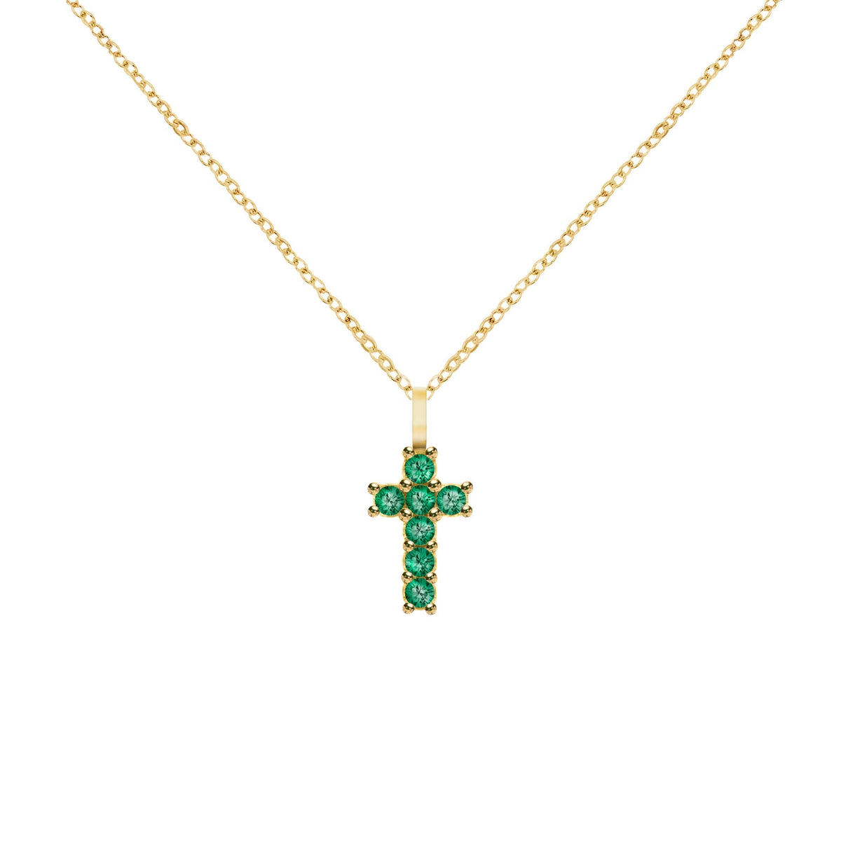 Rosecliff Small Cross Emerald Pendant in 14k Gold (May)