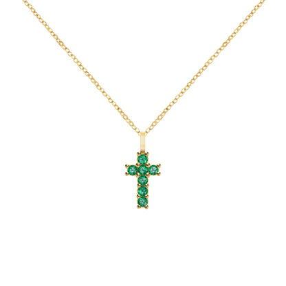 Rosecliff Small Cross Emerald Pendant in 14k Gold (May)
