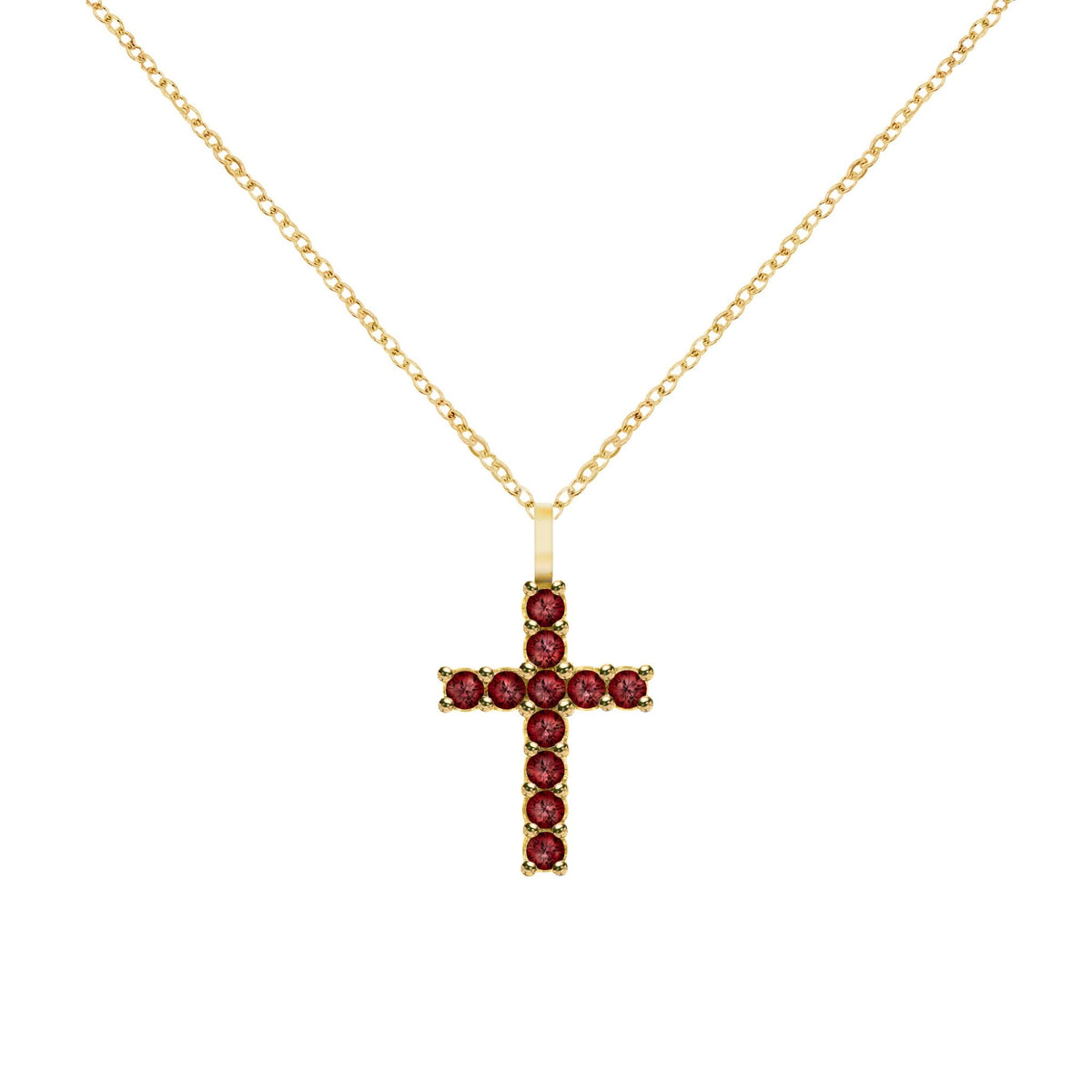 Rosecliff Cross Garnet Pendant in 14k Gold (January)
