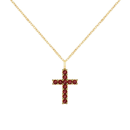 Rosecliff Cross Garnet Pendant in 14k Gold (January)