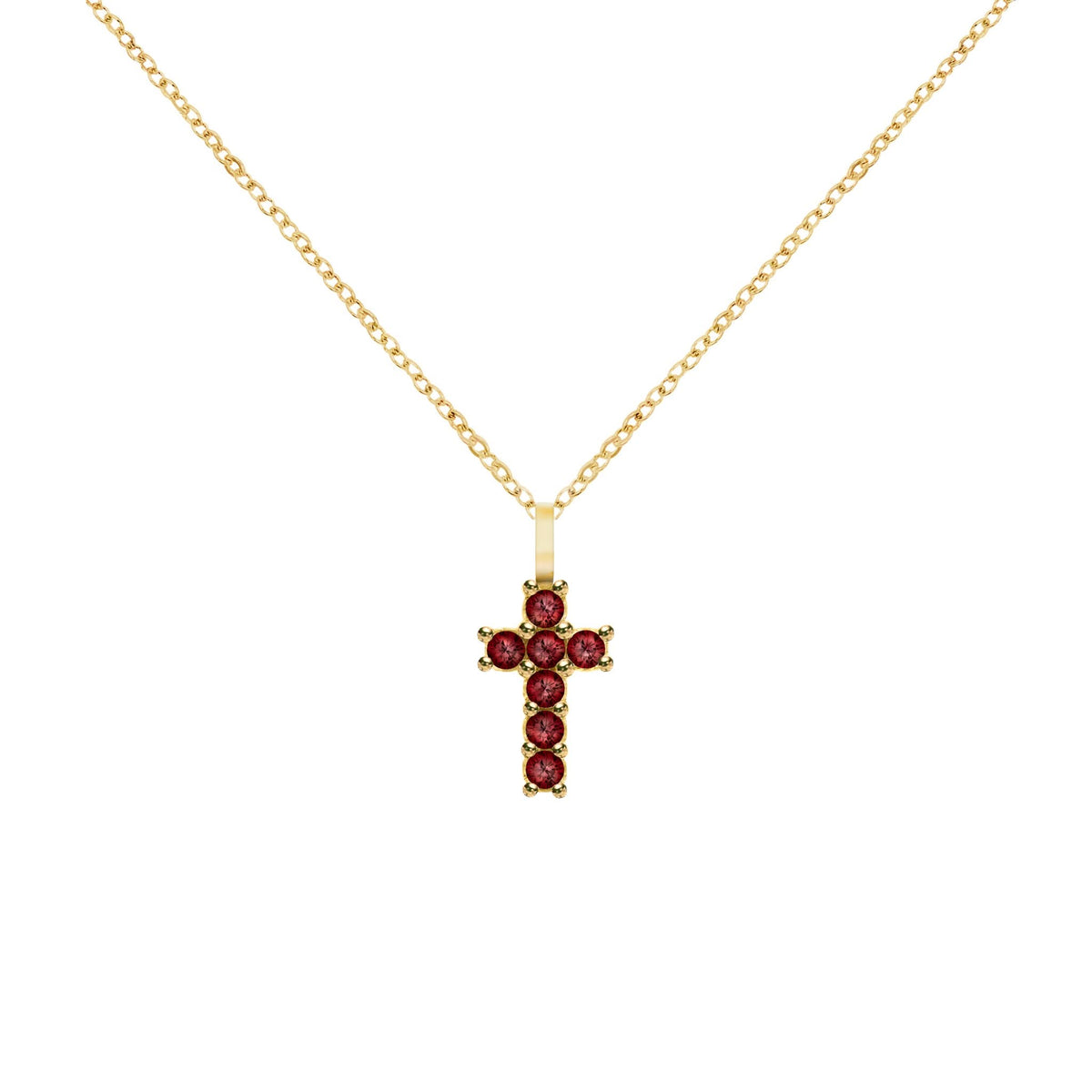 Rosecliff Small Cross Garnet Pendant in 14k Gold (January)
