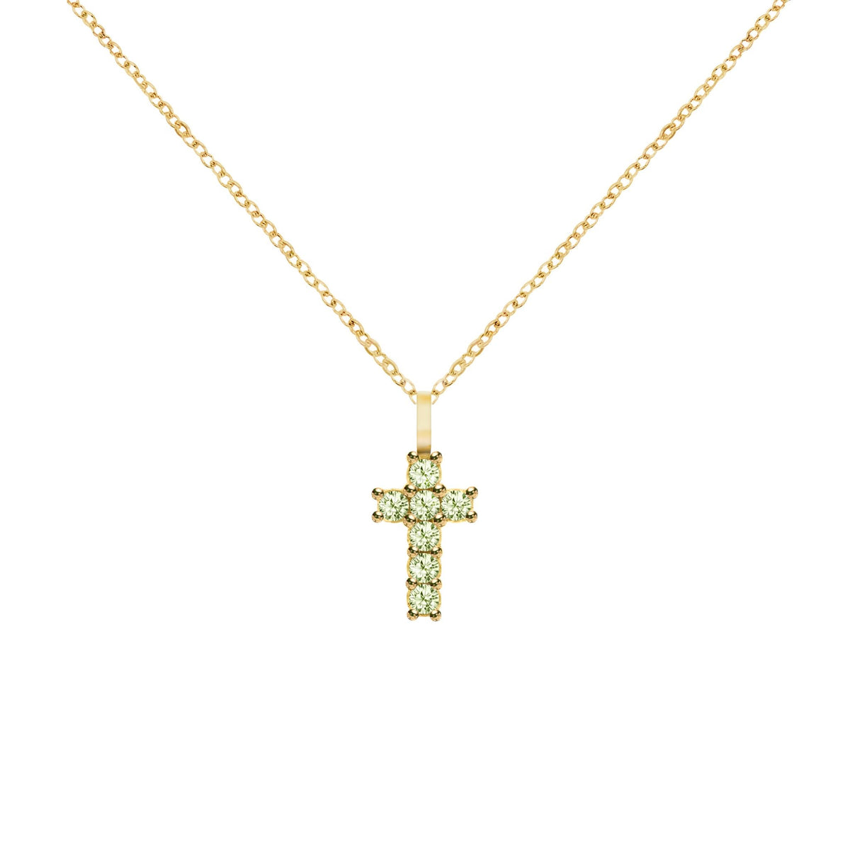 Rosecliff Small Cross Peridot Pendant in 14k Gold (August)