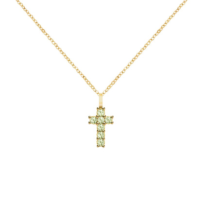 Rosecliff Small Cross Peridot Pendant in 14k Gold (August)