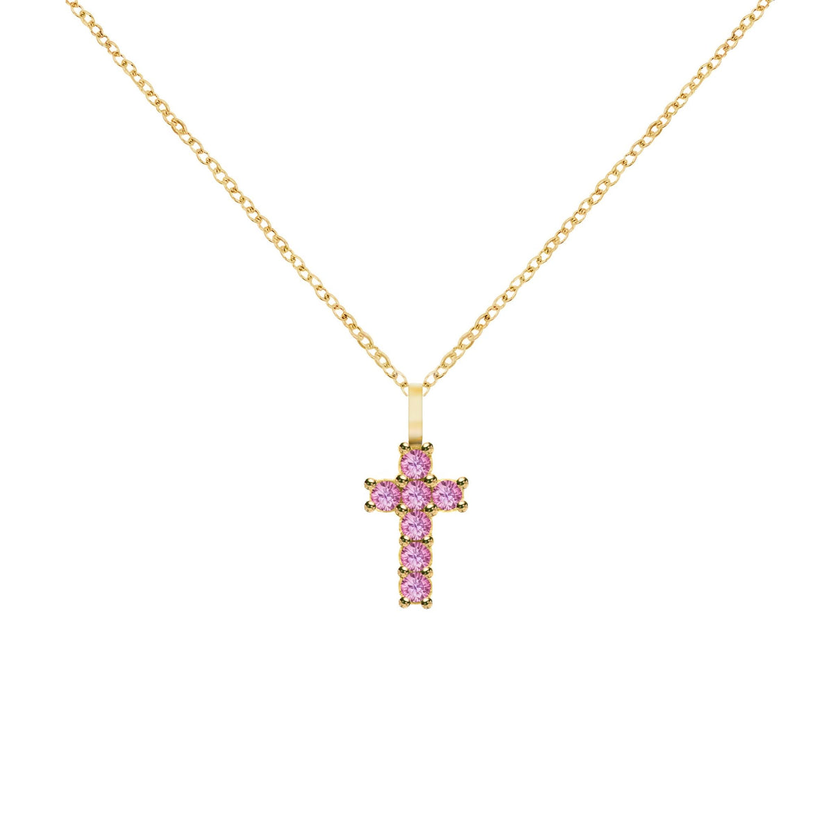 Rosecliff Small Cross Pink Sapphire Pendant in 14k Gold (October)