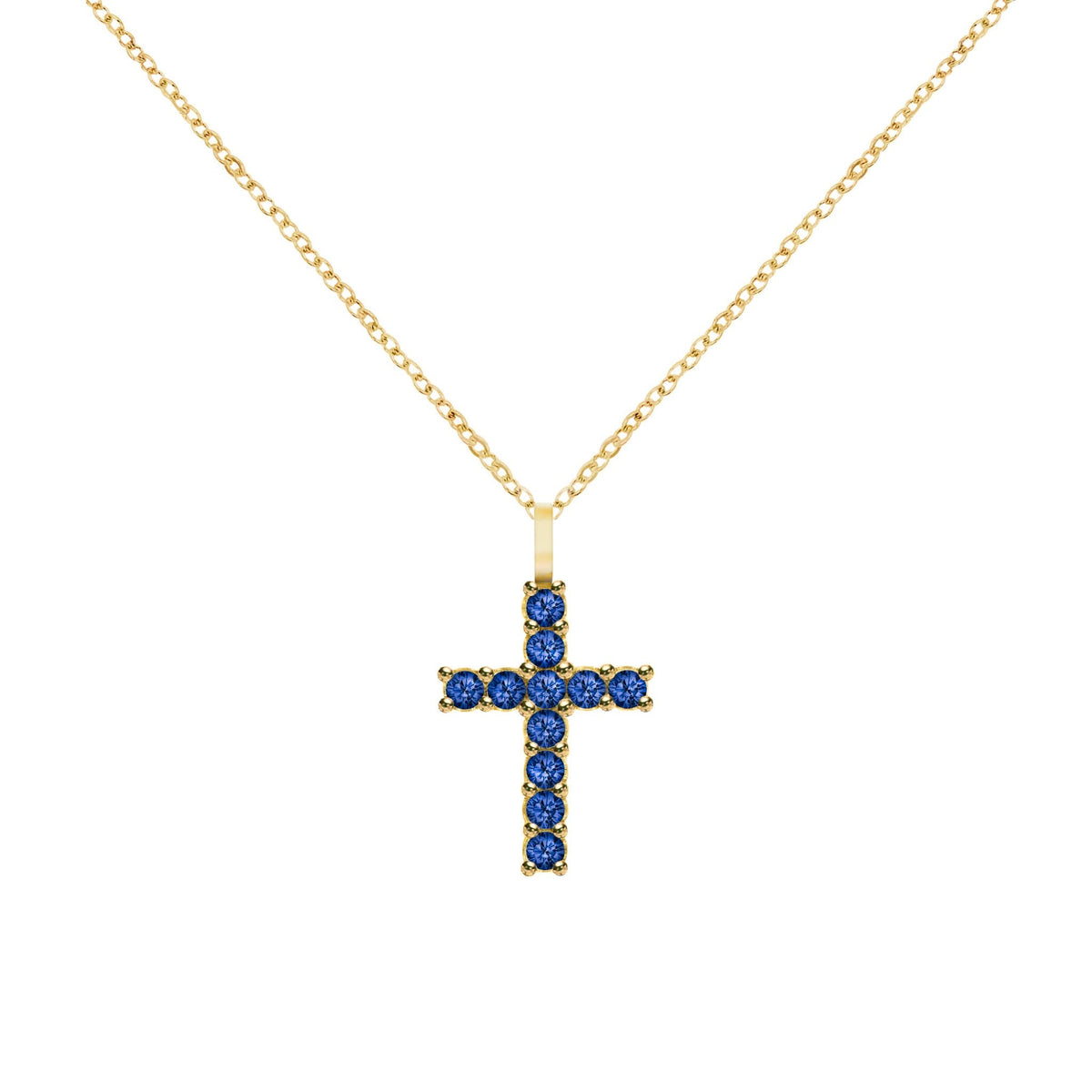 Rosecliff Cross Sapphire Pendant in 14k Gold (September)