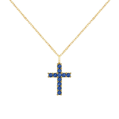 Rosecliff Cross Sapphire Pendant in 14k Gold (September)