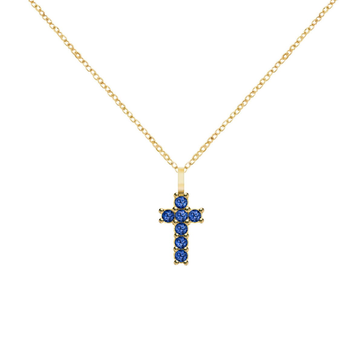 Rosecliff Small Cross Sapphire Pendant in 14k Gold (September)