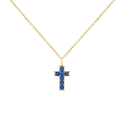 Rosecliff Small Cross Sapphire Pendant in 14k Gold (September)