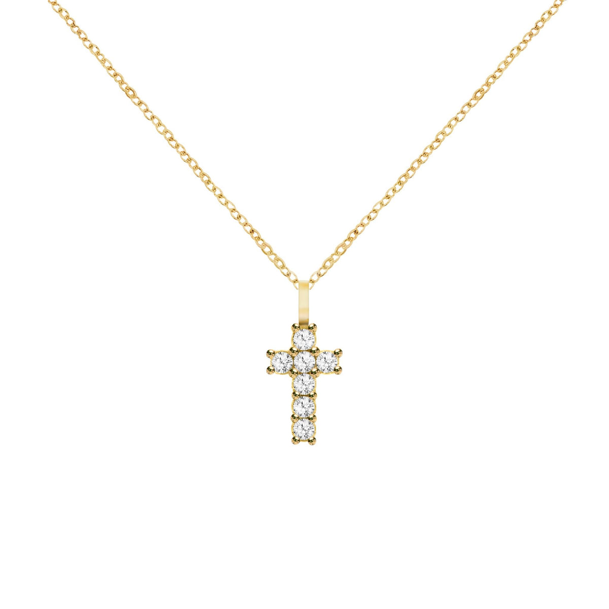 Rosecliff Small Cross White Topaz Pendant in 14k Gold (April)