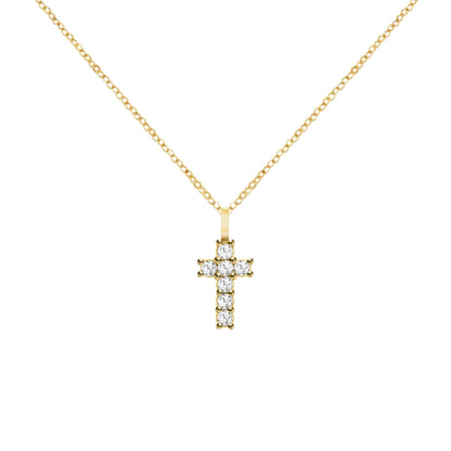 Rosecliff Small Cross White Topaz Pendant in 14k Gold (April)