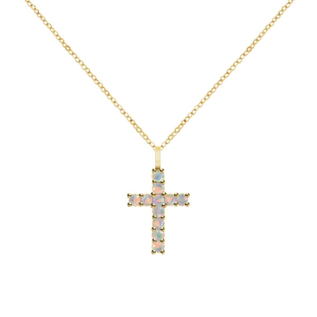 Rosecliff Cross Opal Pendant in 14k Gold (October)