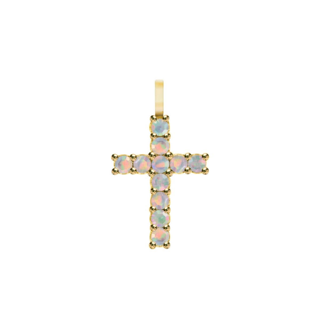 Rosecliff Cross Opal Pendant in 14k Gold (October)