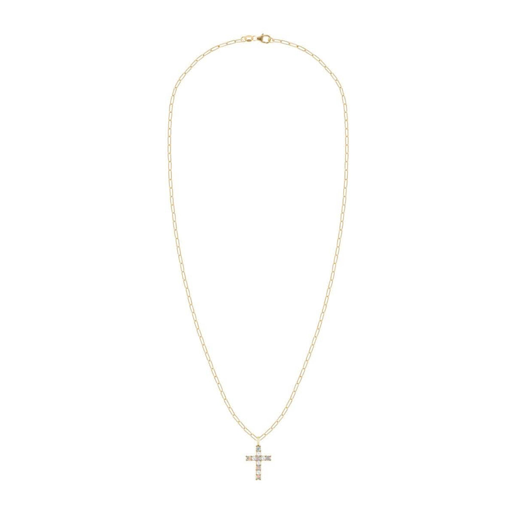 Rosecliff Cross Diamond & Opal Pendant in 14k Gold (October)