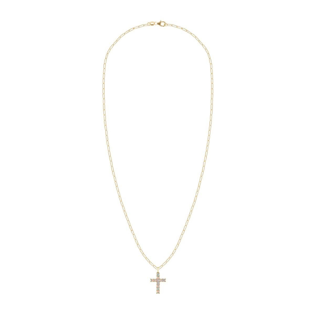 Rosecliff Cross Opal Pendant in 14k Gold (October)