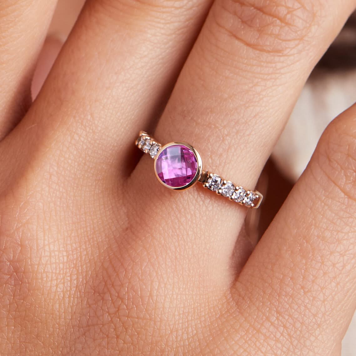Rosecliff Grand Pink Sapphire Ring in 14k Gold (October)