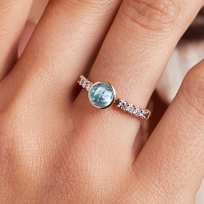 Rosecliff Grand Nantucket Blue Topaz Ring in 14k Gold (December)