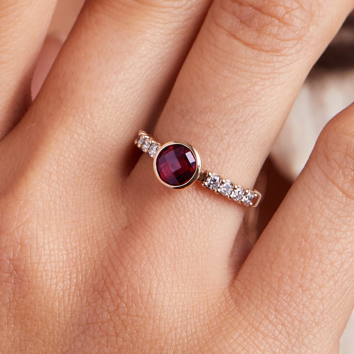 Rosecliff Grand Ruby Ring in 14k Gold (July)