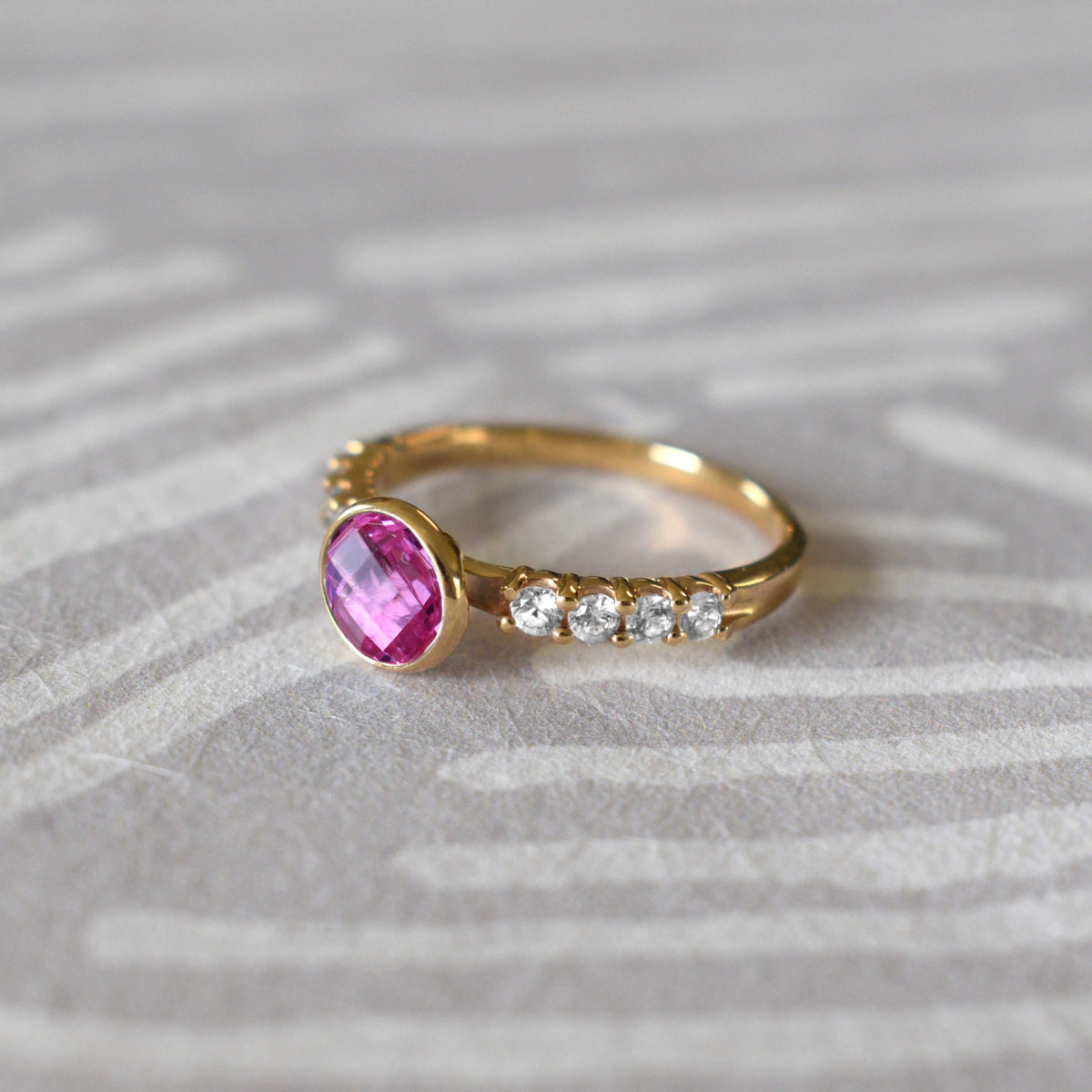 Rosecliff Grand Pink Sapphire Ring in 14k Gold (October)