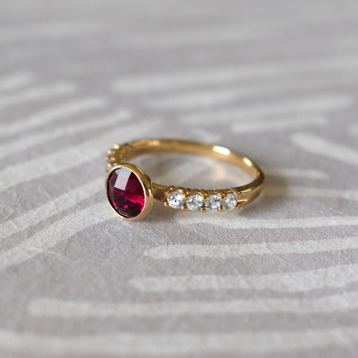 Rosecliff Grand Ruby Ring in 14k Gold (July)