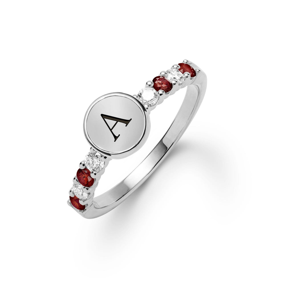 Rosecliff Letter Diamond & Garnet Ring in 14k Gold (January)