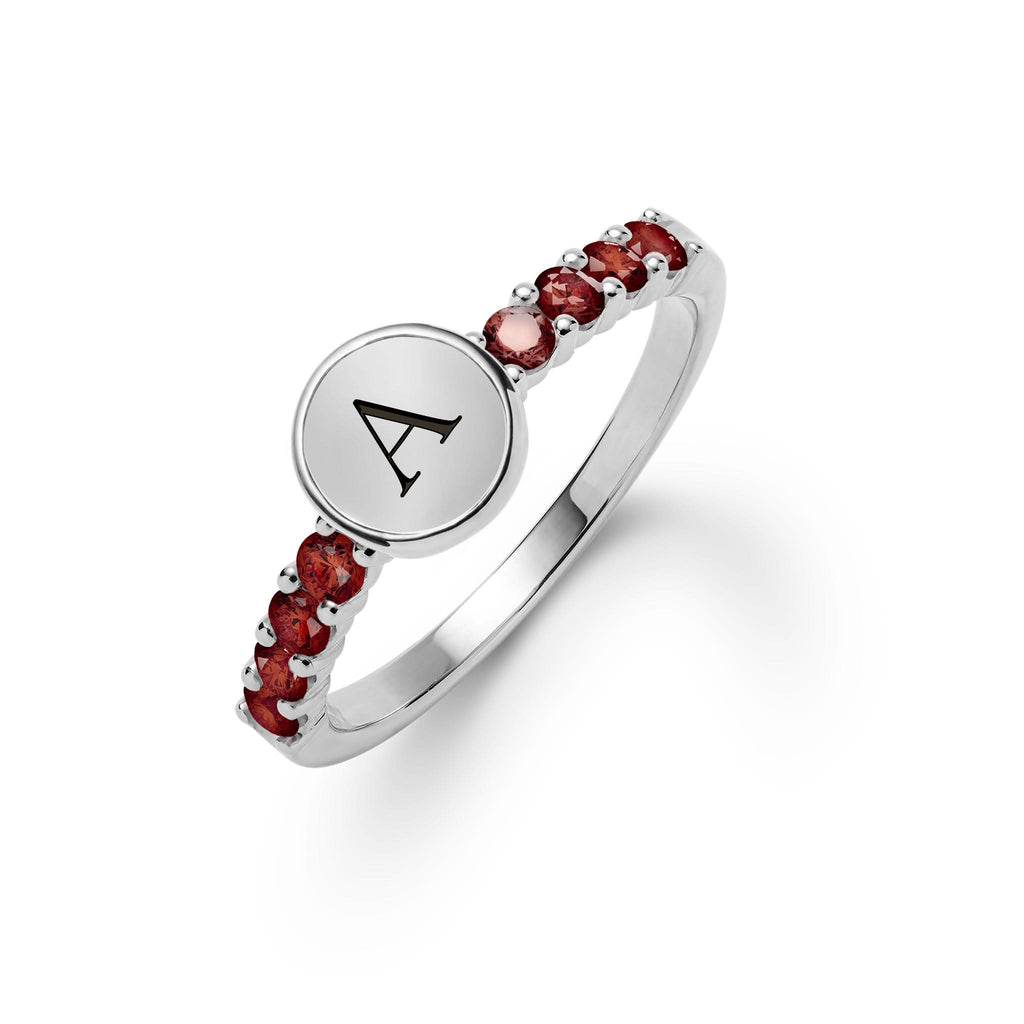 Rosecliff Letter Garnet Ring in 14k Gold (January)