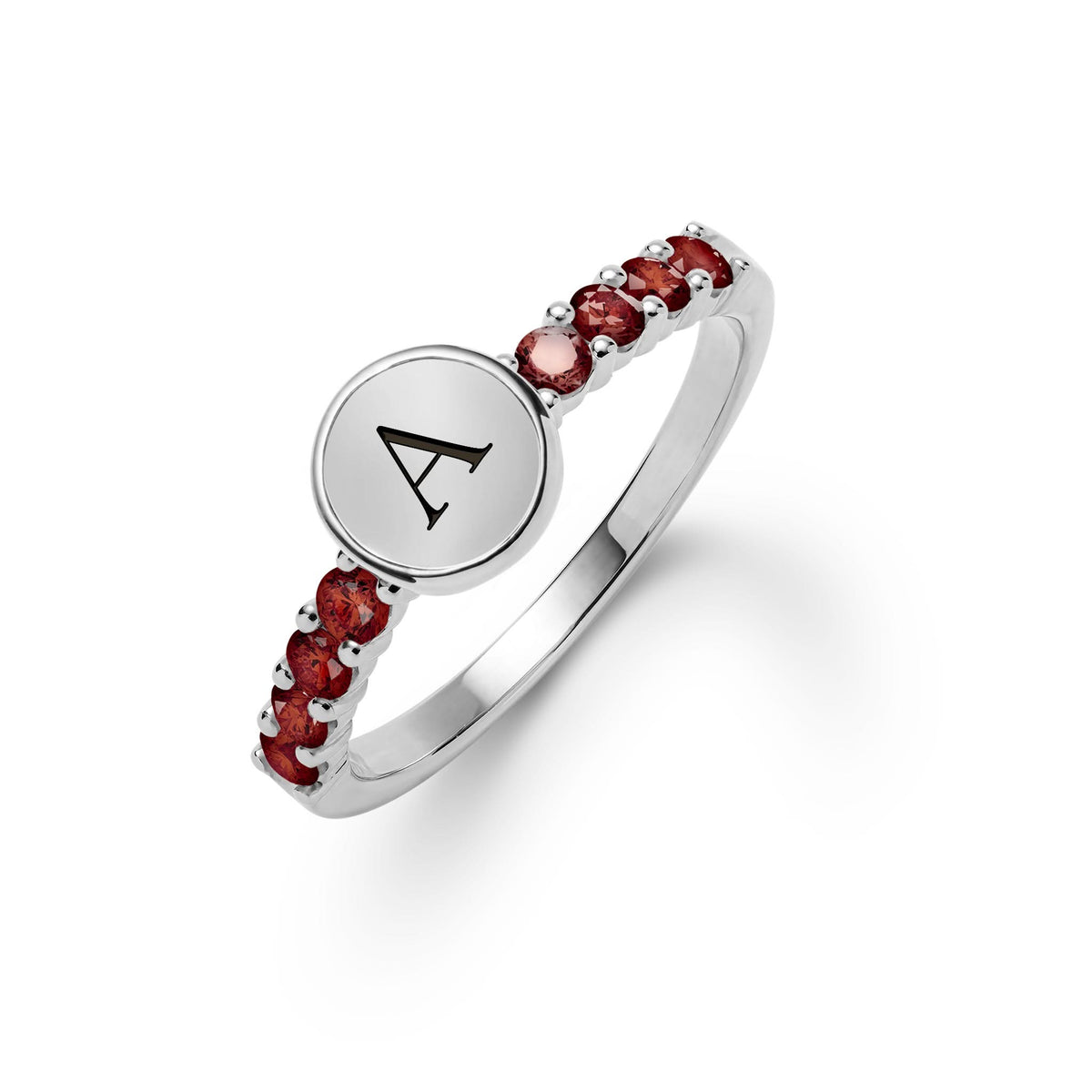 Rosecliff Letter Garnet Ring in 14k Gold (January)