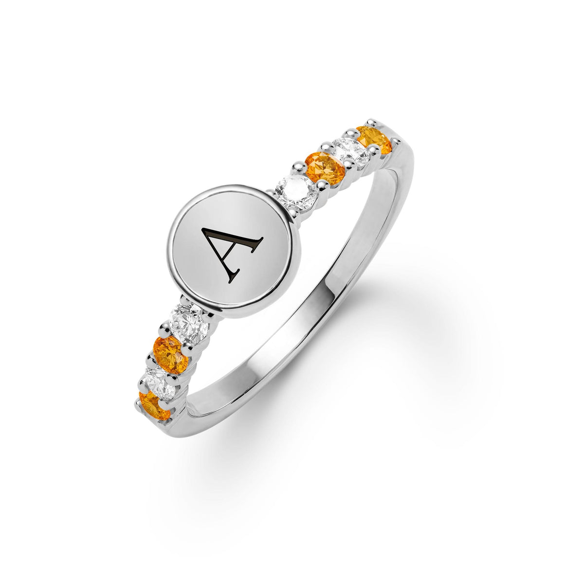 Rosecliff Letter Diamond & Citrine Ring in 14k Gold (November)