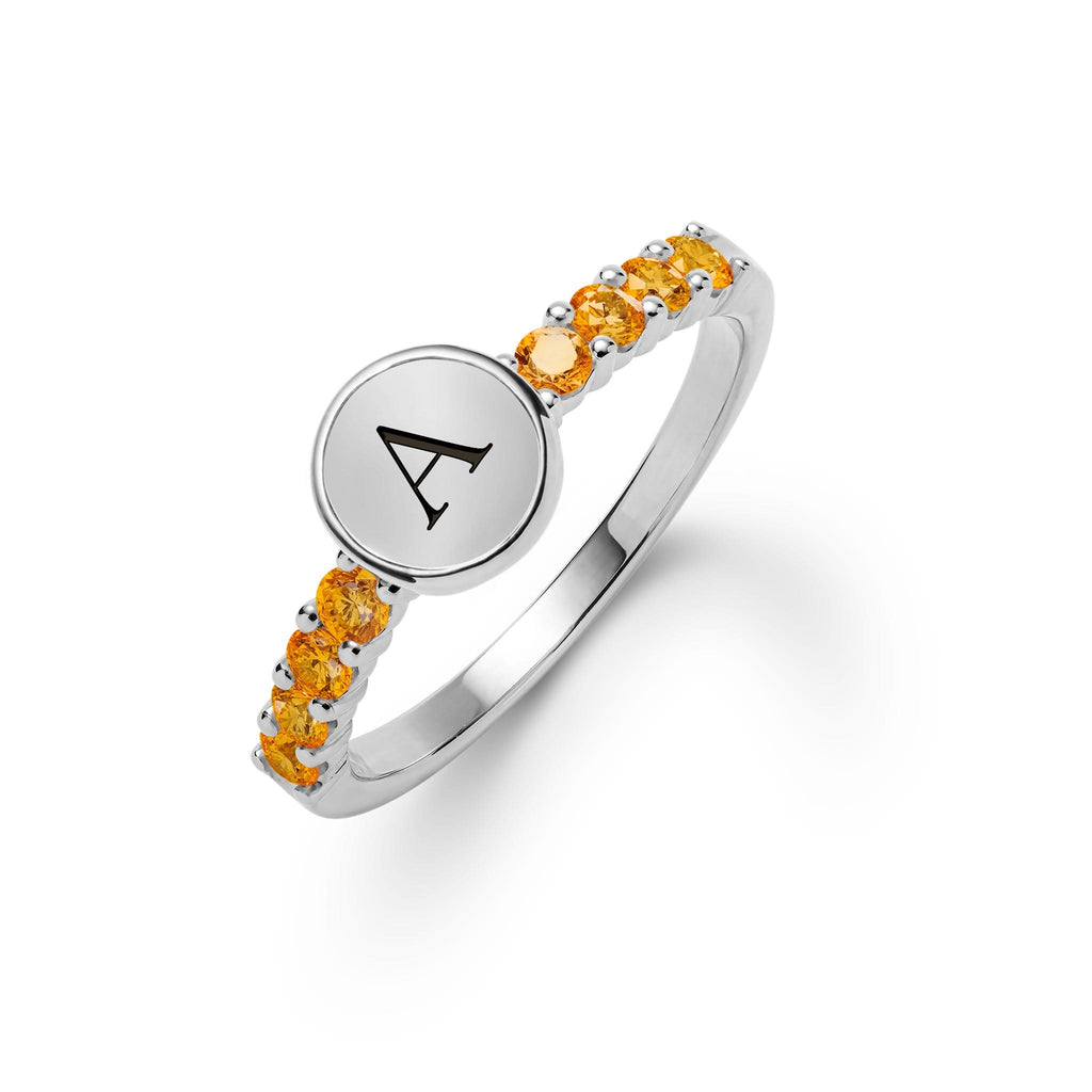 Rosecliff Letter Citrine Ring in 14k Gold (November)