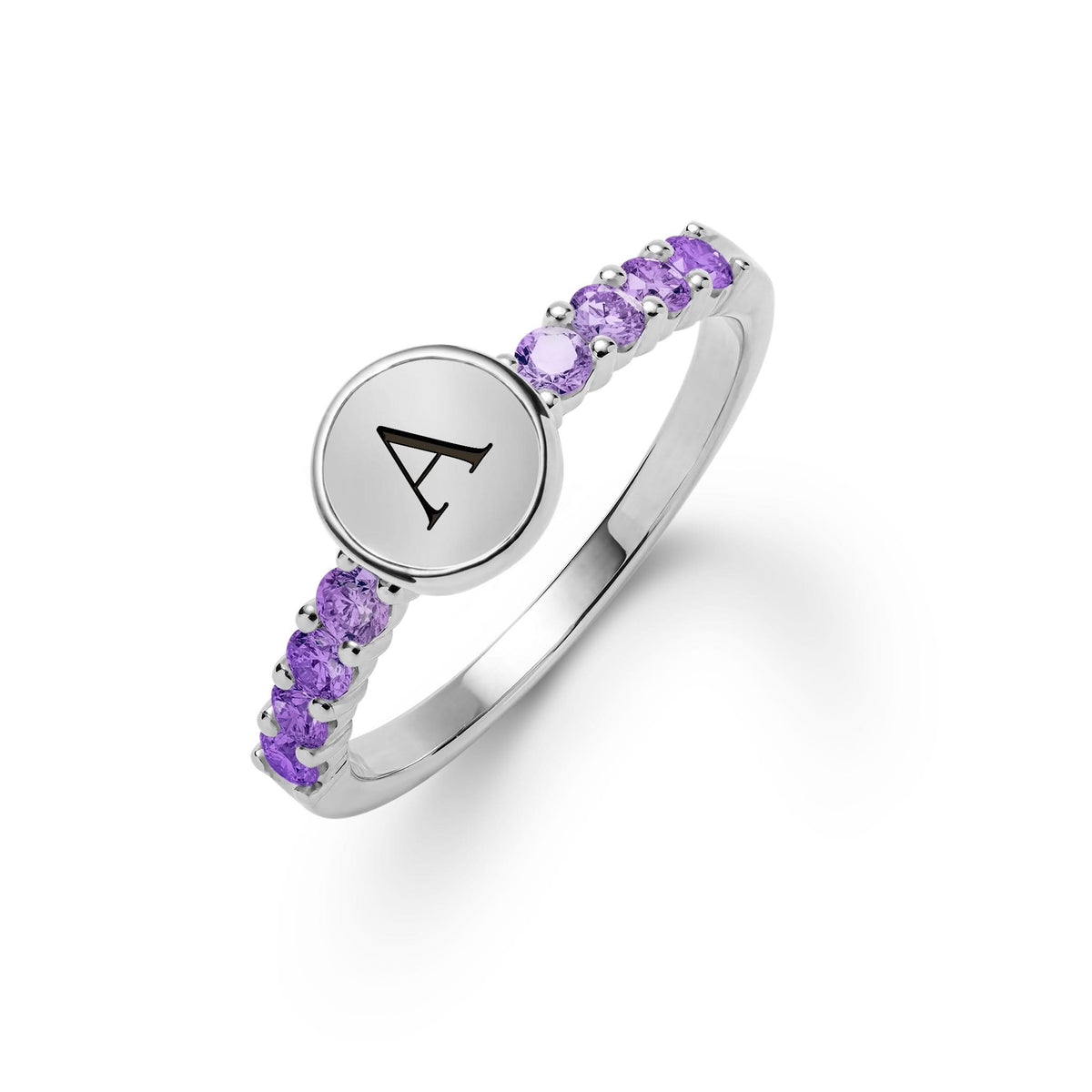 Rosecliff Letter Amethyst Ring in 14k Gold (February)