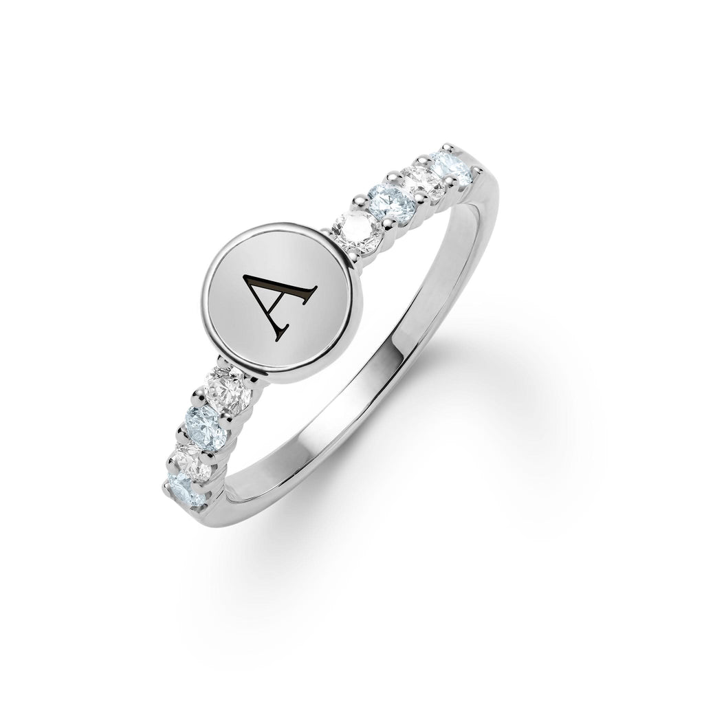 Rosecliff Letter Diamond & Aquamarine Ring in 14k Gold (March)