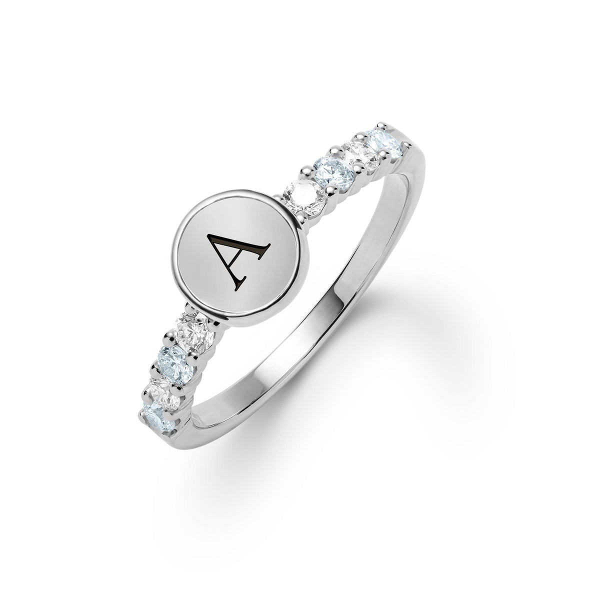 Rosecliff Letter Diamond & Aquamarine Ring in 14k Gold (March)