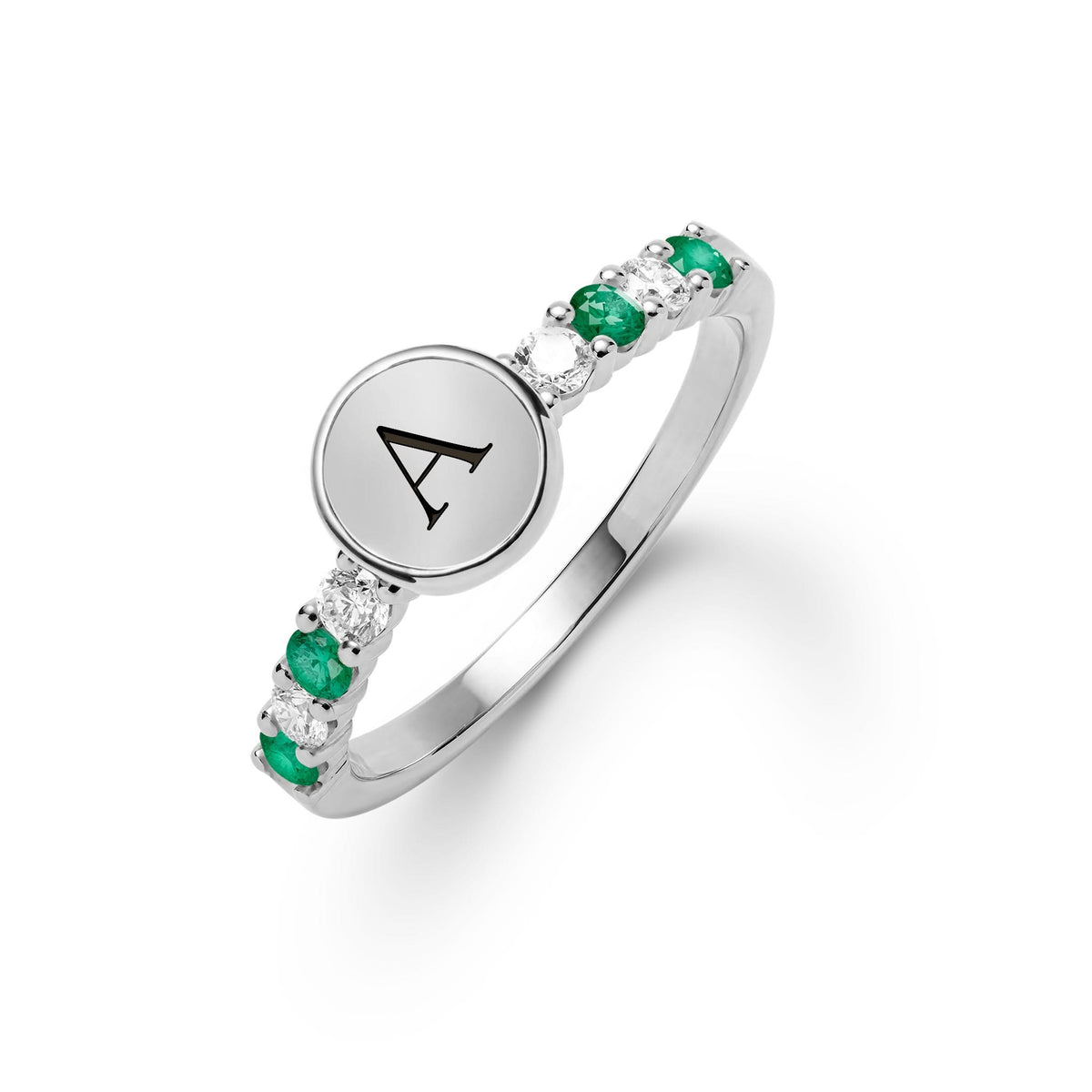 Rosecliff Letter Diamond & Emerald Ring in 14k Gold (May)