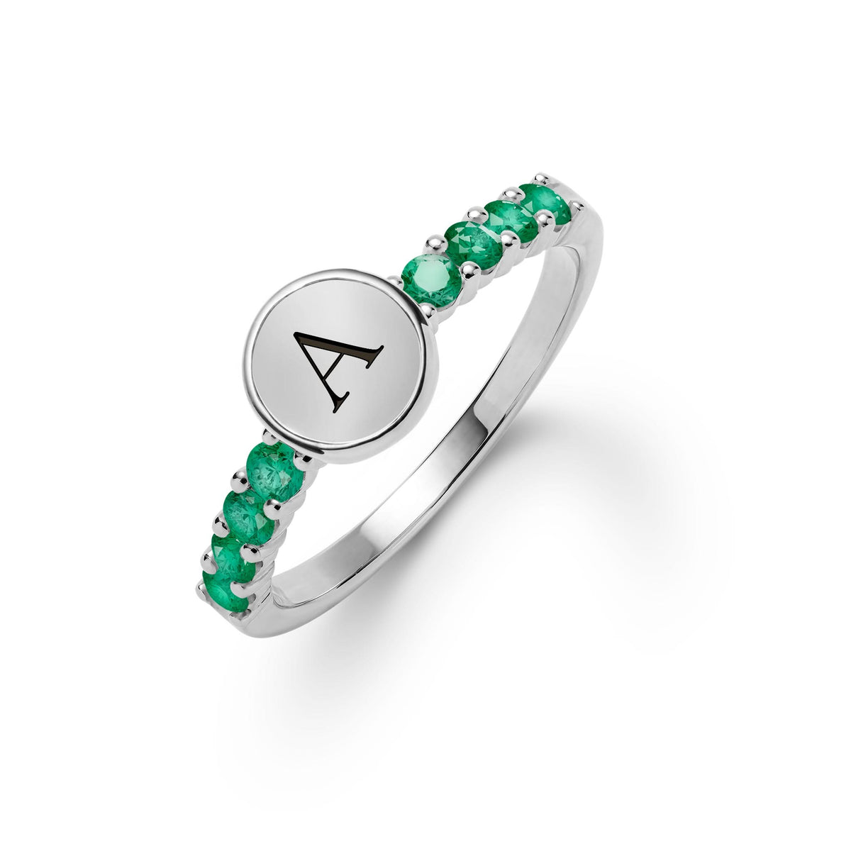Rosecliff Letter Emerald Ring in 14k Gold (May)